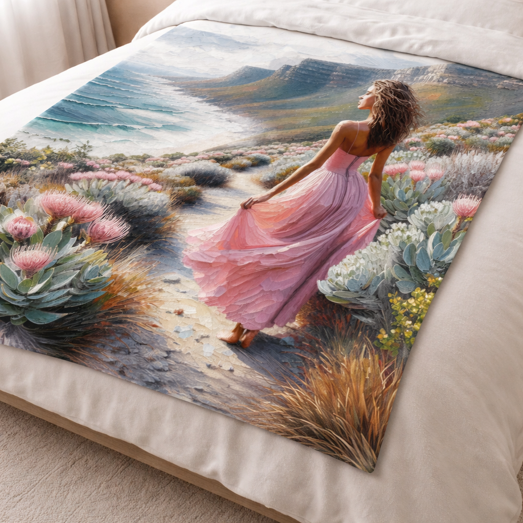 Protea flower fleece throw blanket South Africa soft coral fleece lightweight decorative bed or couch blanket