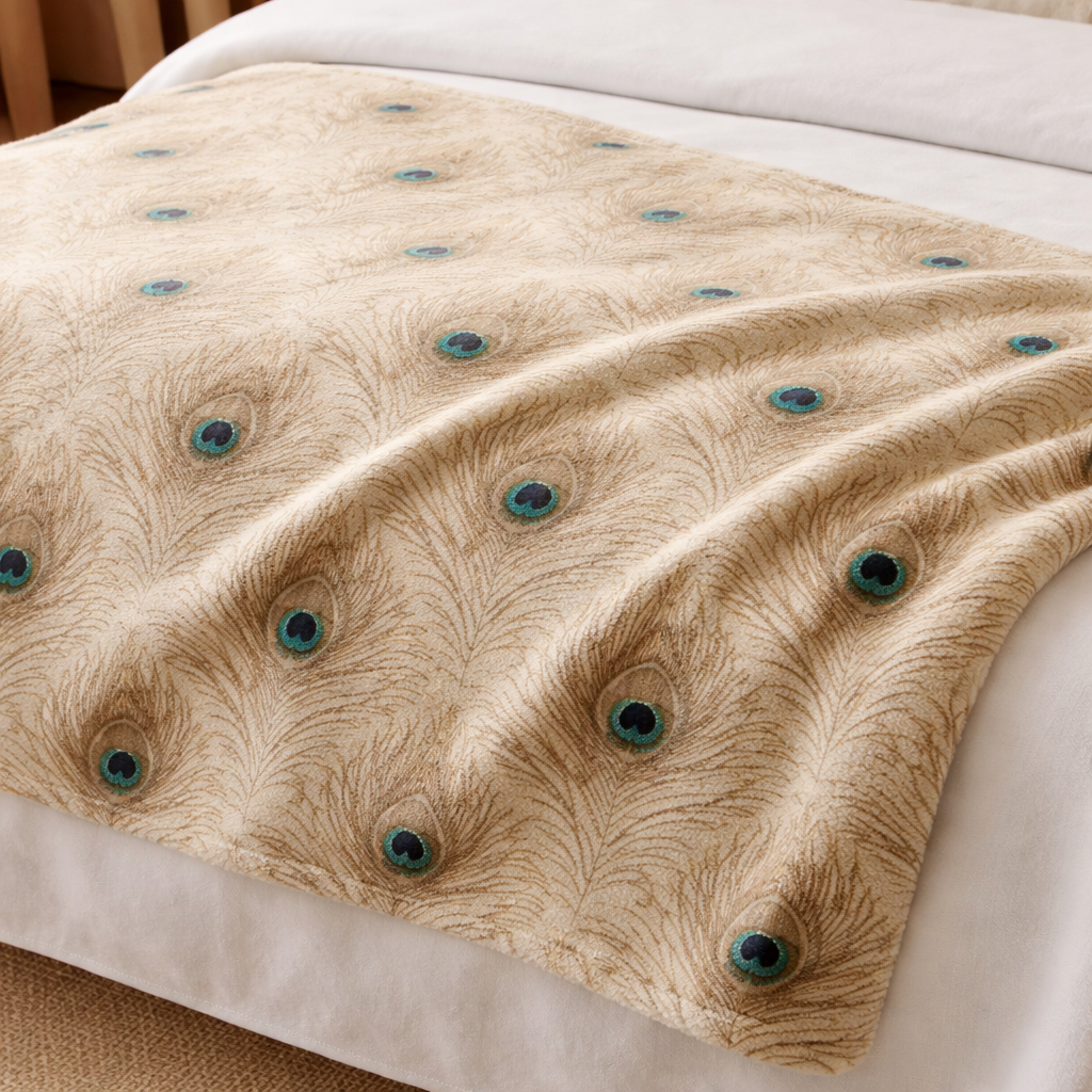 soft beige peacock feather fleece blanket lightweight throw for bed or sofa South Africa