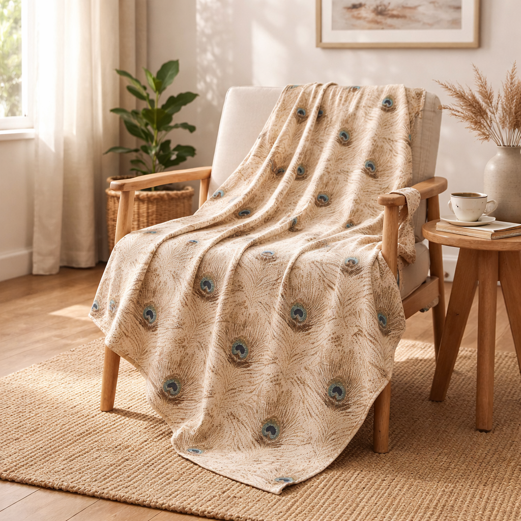 modern neutral fleece throw blanket peacock feather design soft coral fleece South Africa