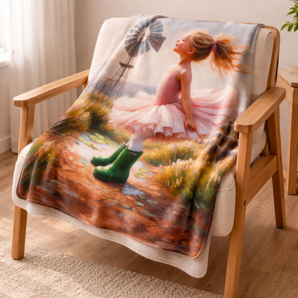 pink girls fleece blanket ballerina meadow design kids bedding throw SA