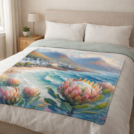 South African art fleece blanket protea seascape design