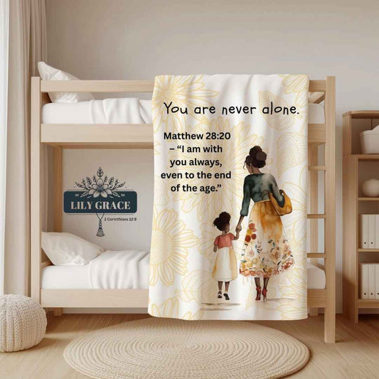 Christian art gifts. Custom printed Christian blanket featuring mother and daughter artwork for kids