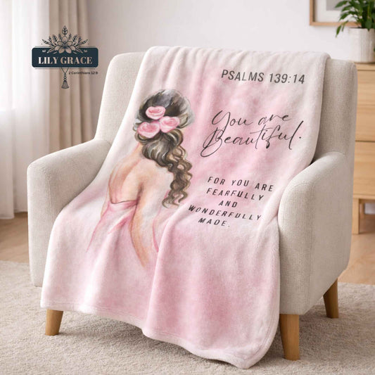 Pink fleece blanket.  Faith Blanket.  Christian art gift 