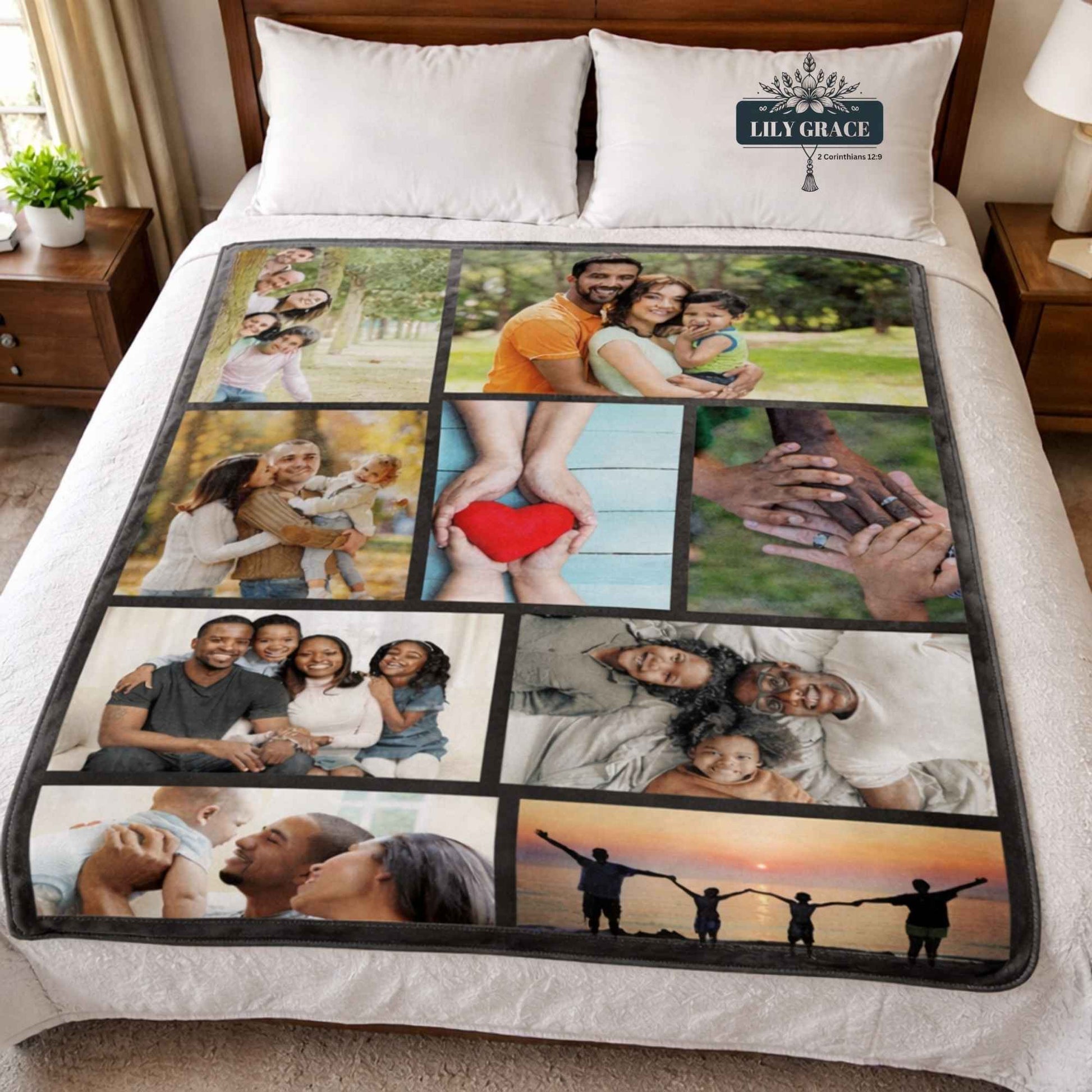 Custom coral fleece photo blanket with personal family photo printed in high detail