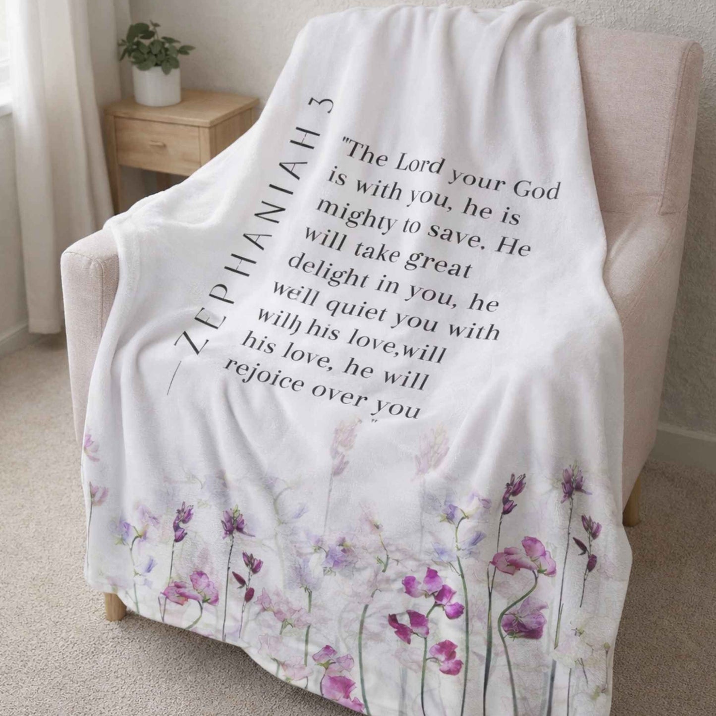 Lightweight Christian faith blanket with botanical design