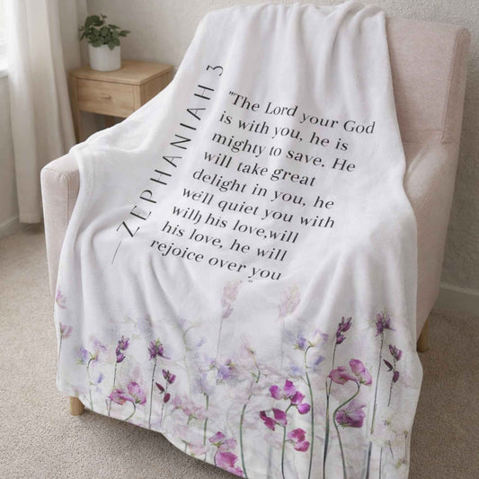 Lightweight Christian faith blanket with botanical design