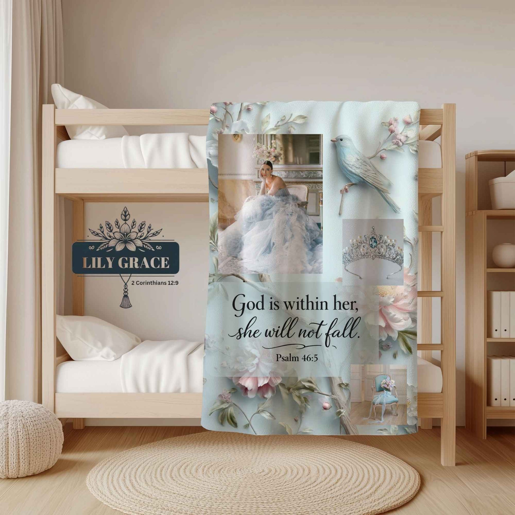 The Lord is within her light blue faith blanket Psalm 46:5 design