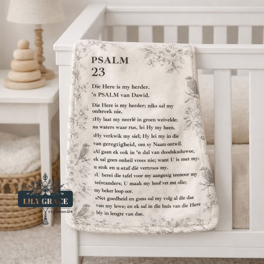 Psalm 23 baby fleece faith blanket Afrikaans nursery