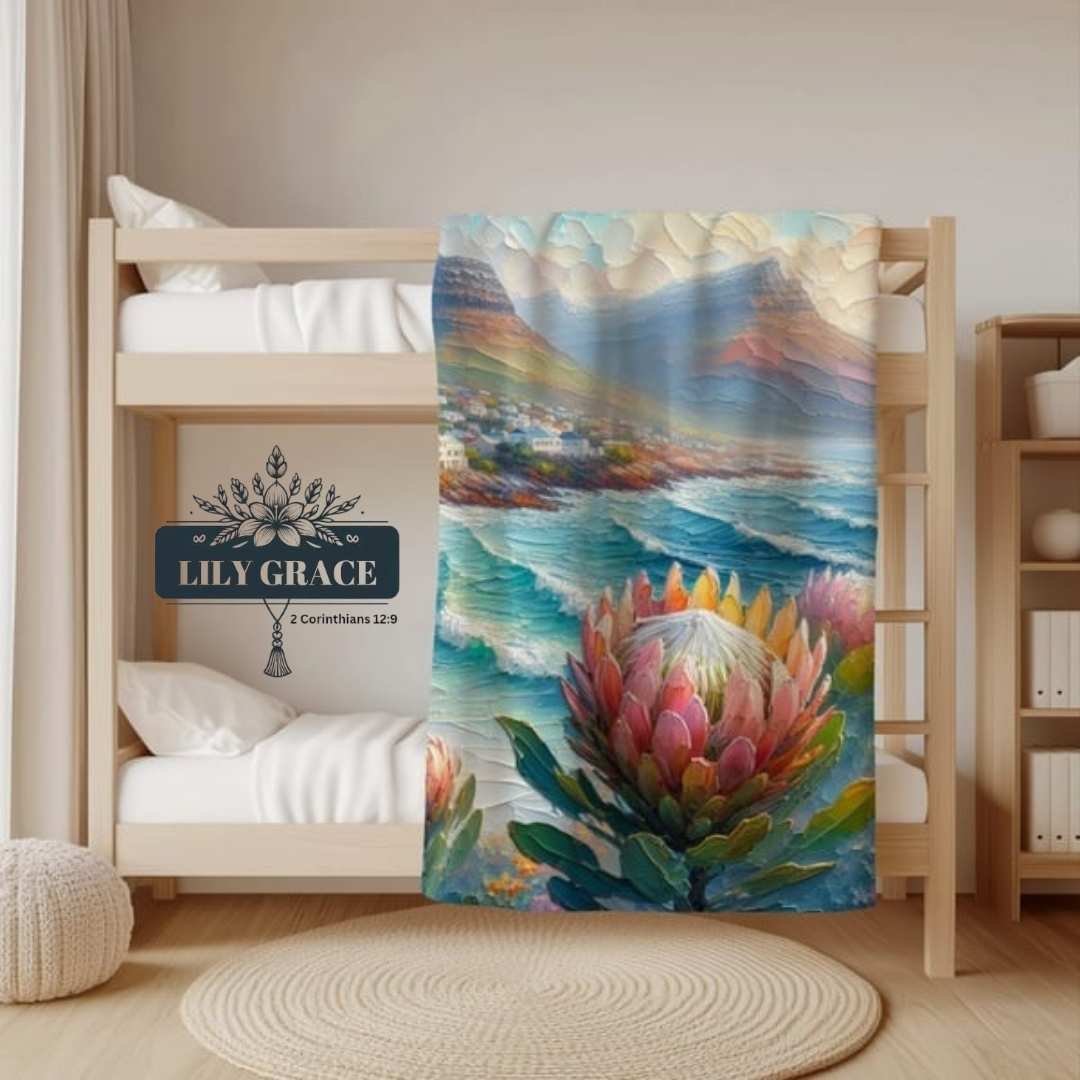 Protea seascape- coral fleece blanket