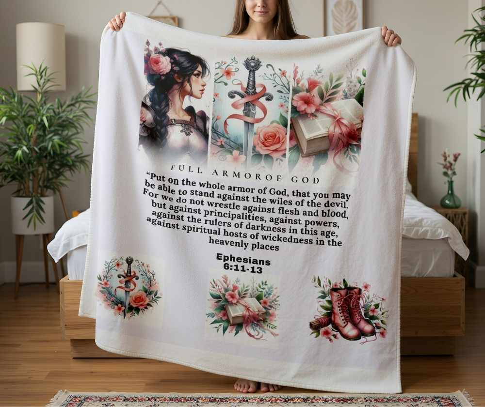 Full armor of God fleece blanket .Ready to Ship 1.5 x 1.5m