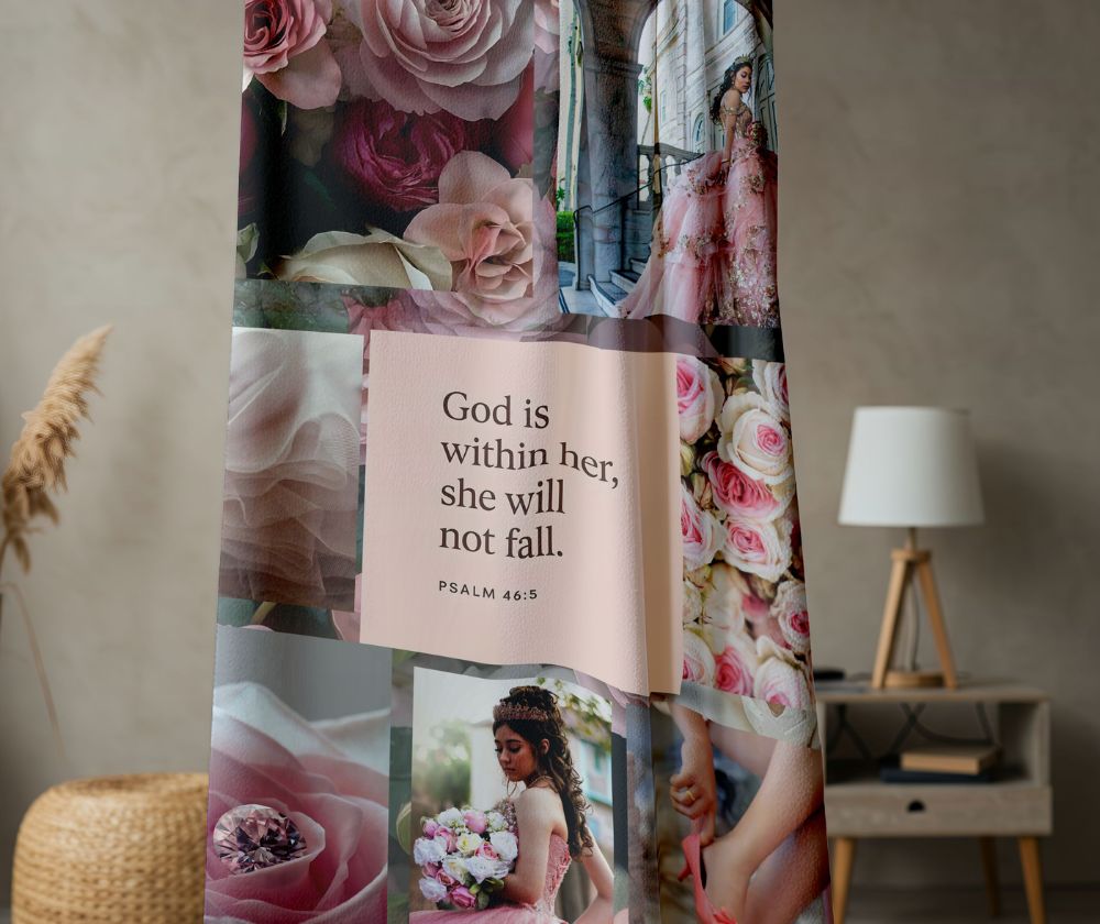 Pink fleece blanket with Bible verse 