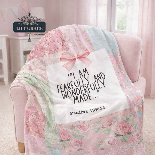Pastel floral Christian bedding fleece blanket Scripture design