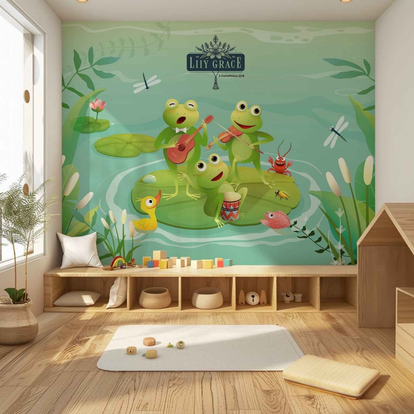 Froggy fun wallpaper in nursery