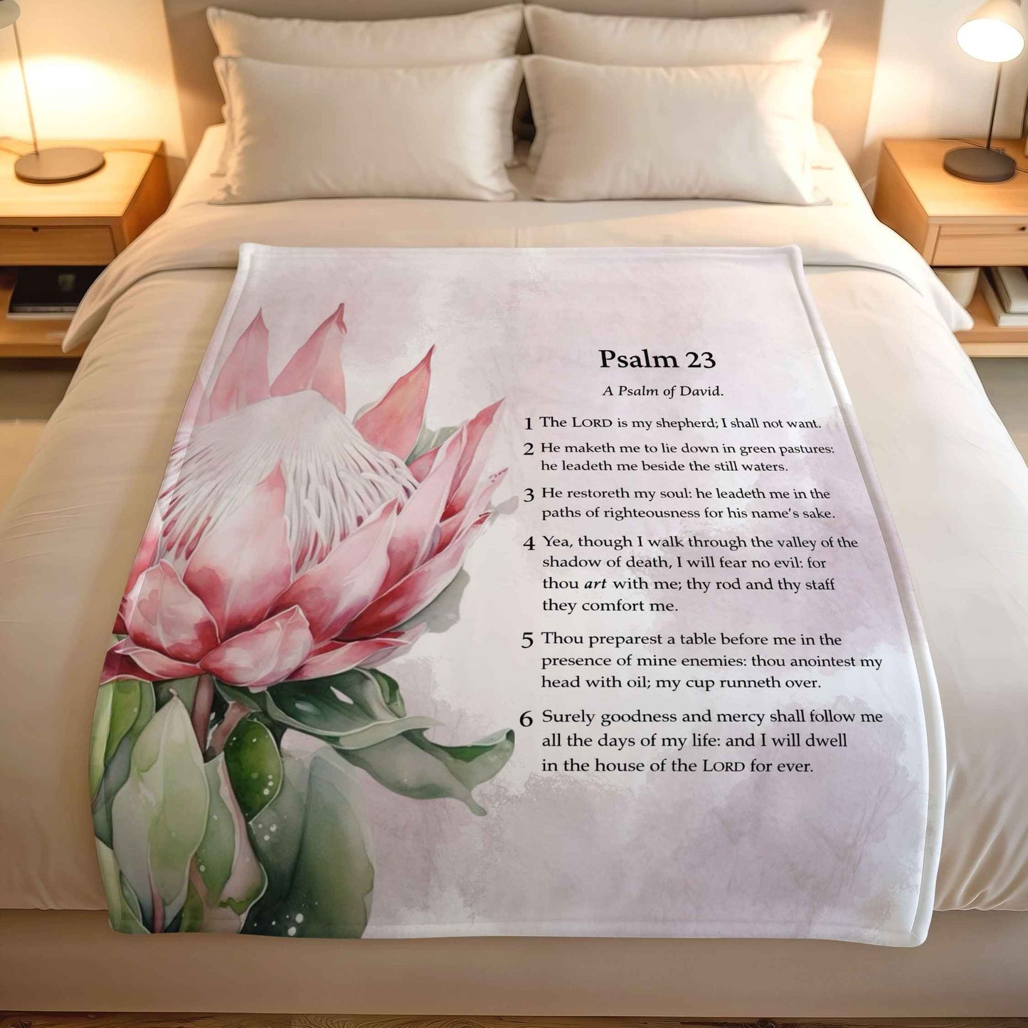 Psalm 23 protea lightweight fleece blanket South Africa by Lily Grace Design