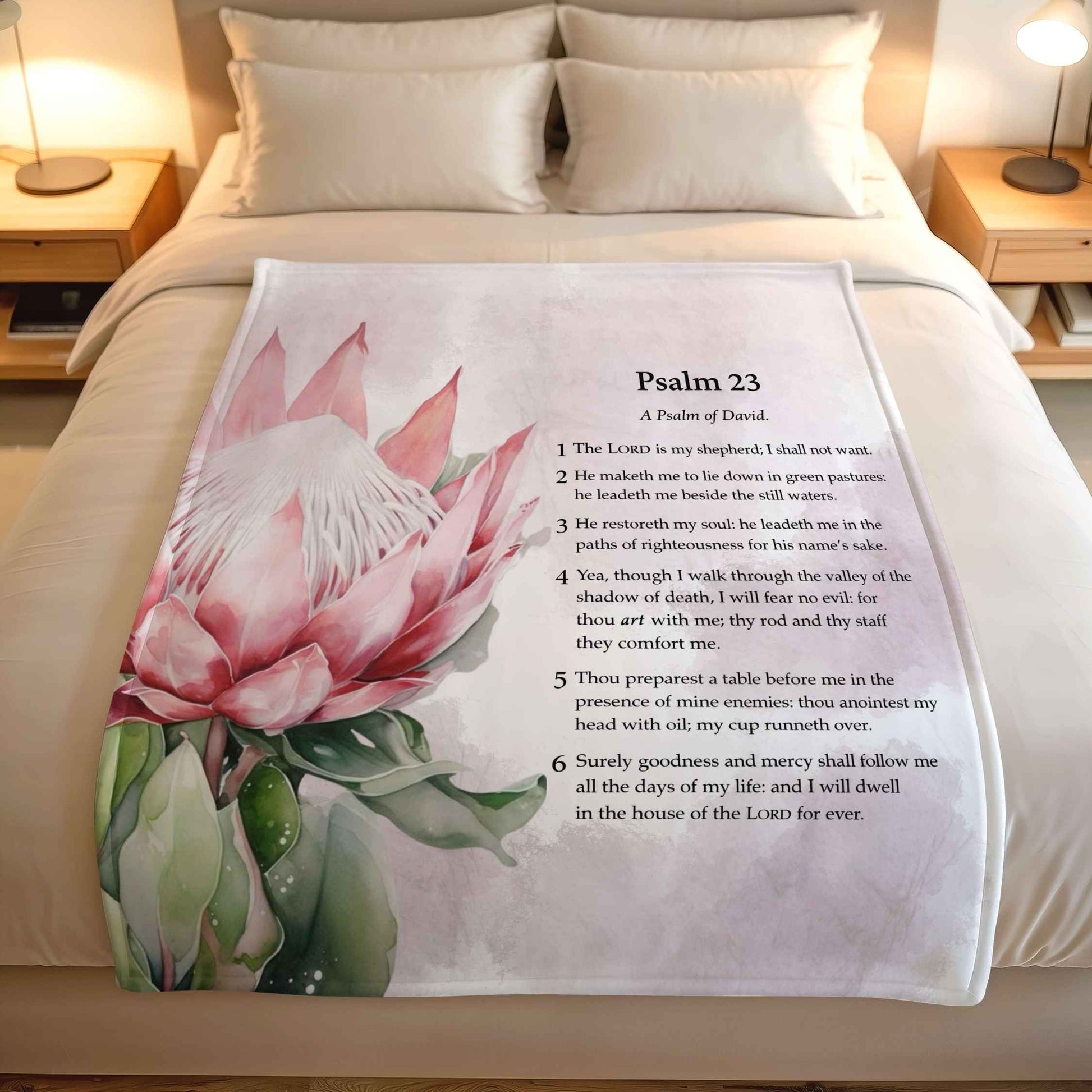 Psalm 23 protea lightweight fleece blanket South Africa by Lily Grace Design
