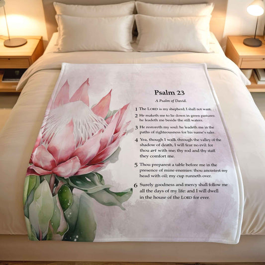 Psalm 23 protea lightweight fleece blanket South Africa by Lily Grace Design