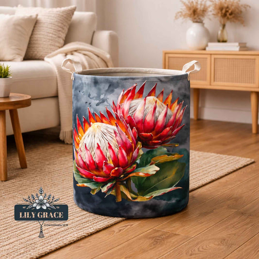 Recycled felt laundry basket set with protea design, strong foldable laundry baskets with handles, suitable for bedrooms and laundry rooms