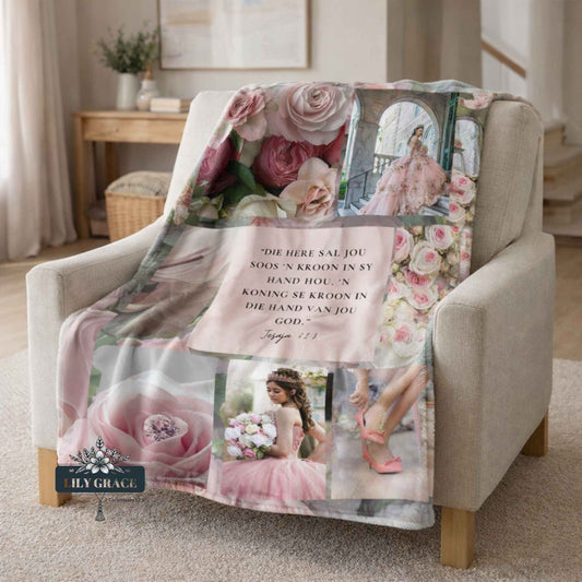 Pink faith blanket. Christian art gift. 