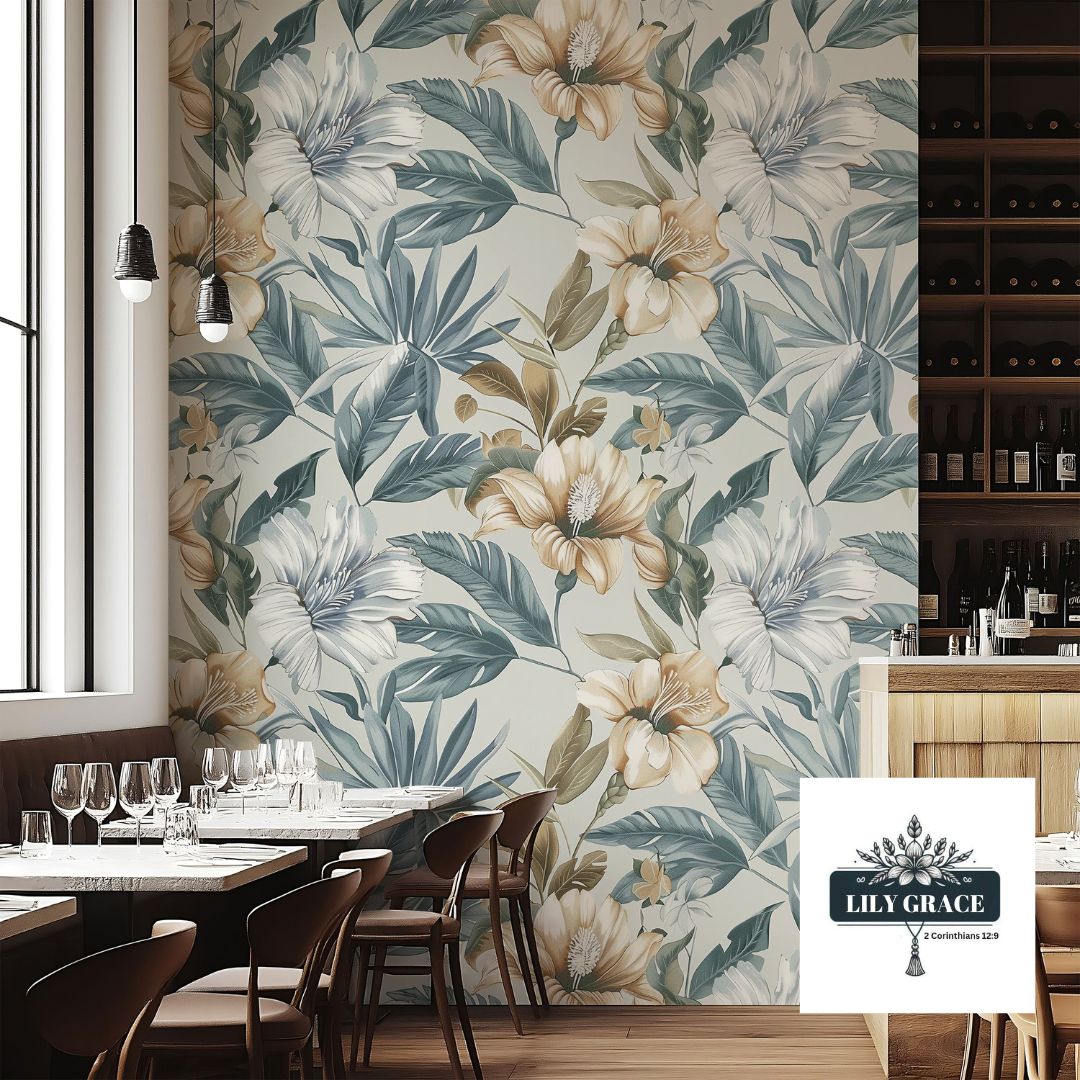 Tropical Leaf and flowers wallpaper