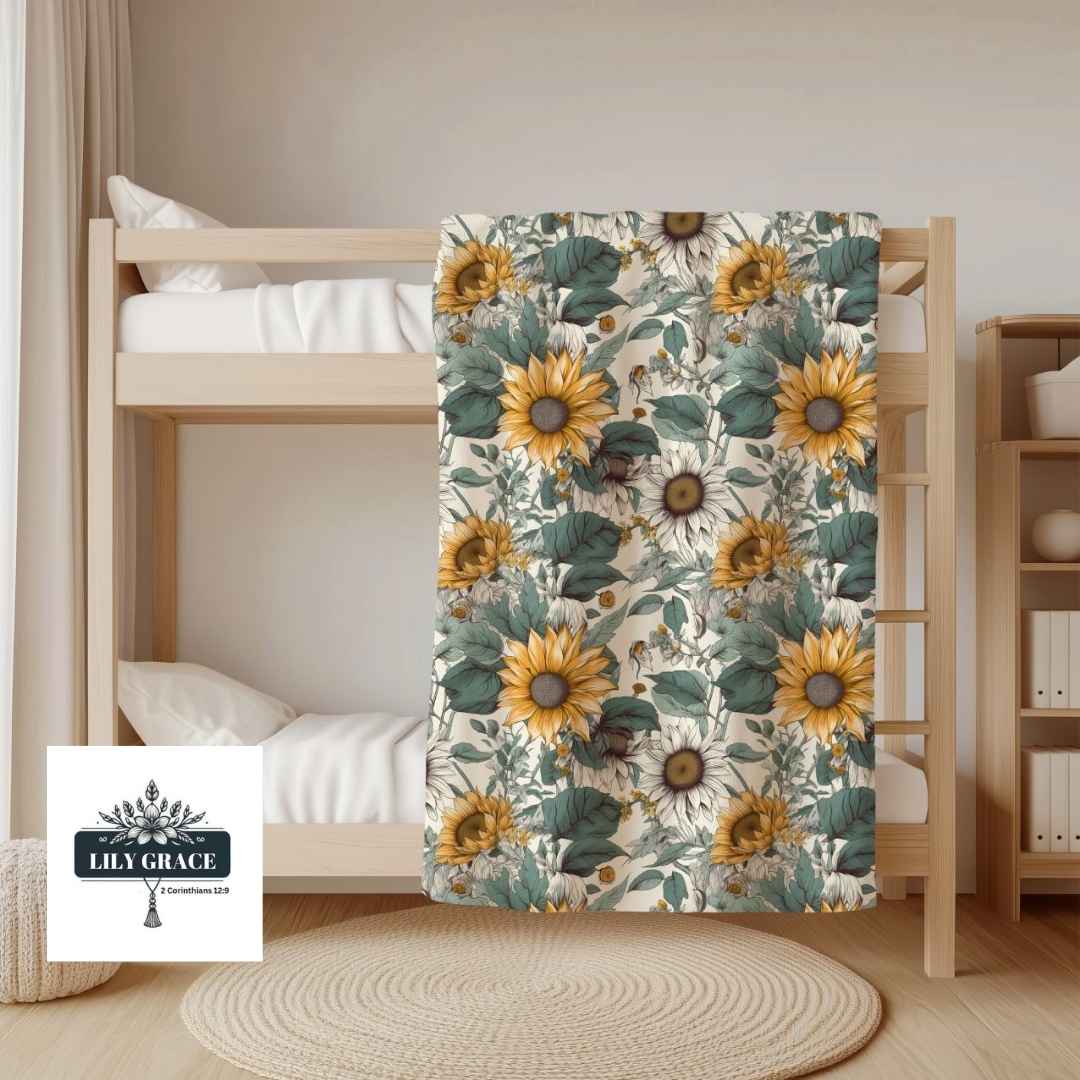 Yellow and white Sunflower fleece blanket
