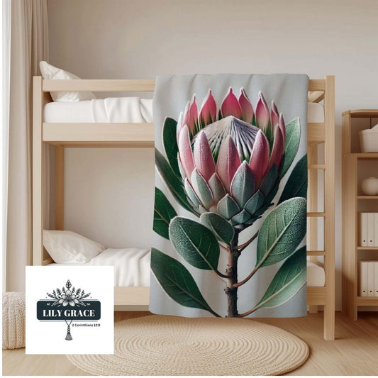 Single red Protea coral fleece blankets