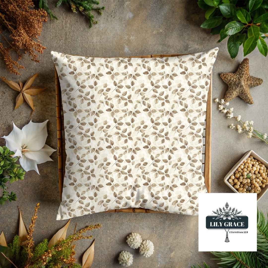 Beige and cream leaf scatter cushion cover