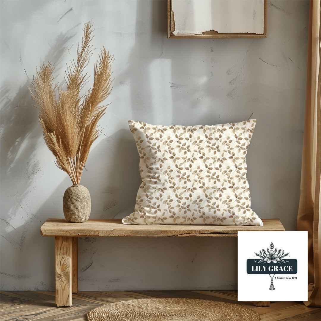 Beige and cream leaf scatter cushion cover