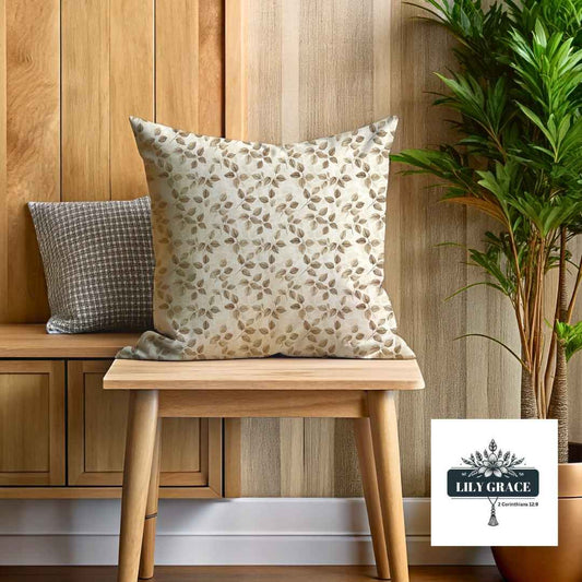 Beige and cream leaf scatter cushion covers