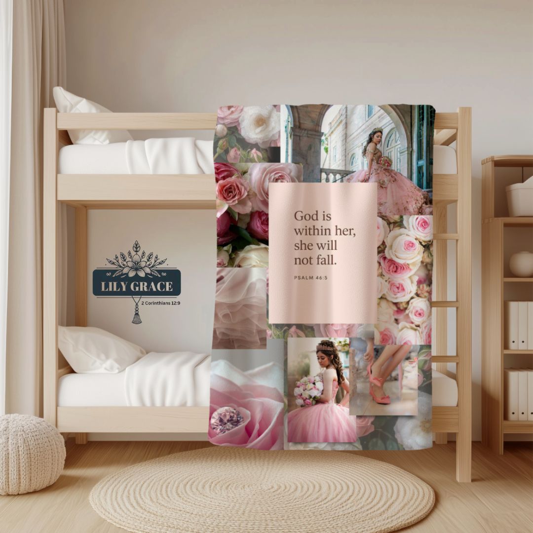 God is Within Her – Faith fleece Blanket and pink scatter cushion