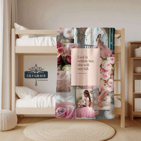 God is Within Her – Faith fleece Blanket and pink scatter cushion