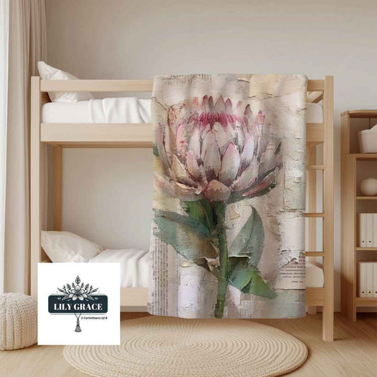 Pink painted Protea Fleece blanket