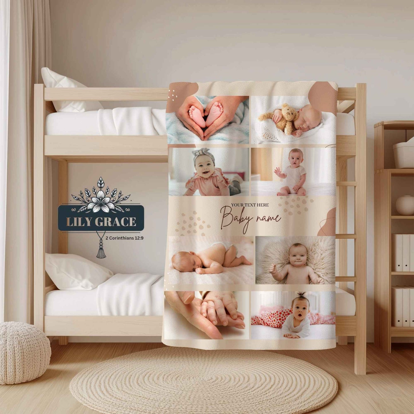 Soft fleece baby blanket customized with photo layout and printed name