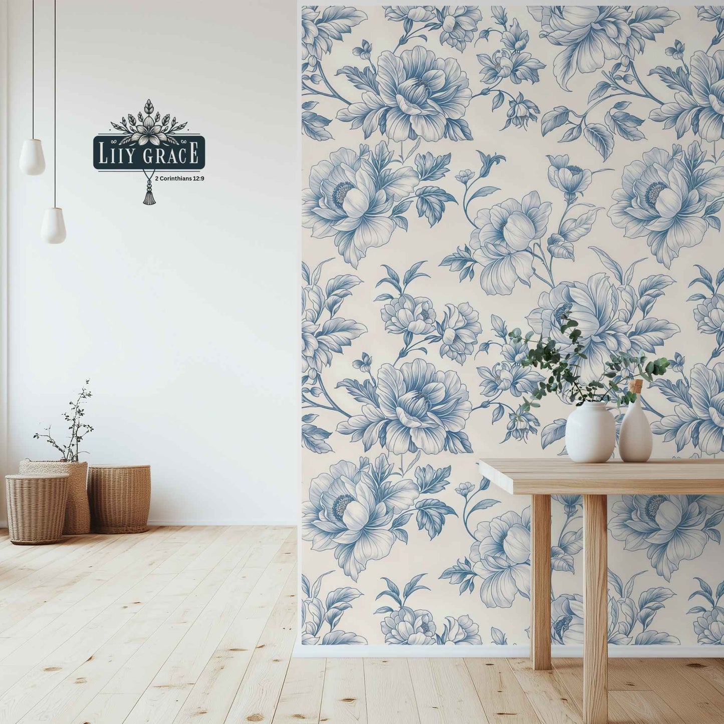 soft blue floral wallpaper