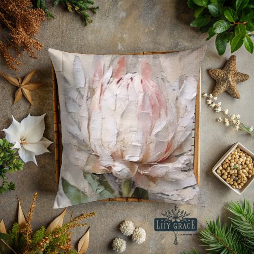 Pink painted Protea Fleece blankets 50 x 50cm Scatter cushion cover