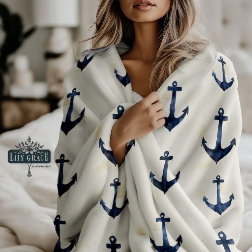 Anchor blue fleece blanket