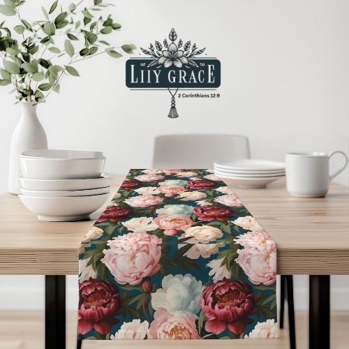 Peony floral table runner. South Africa