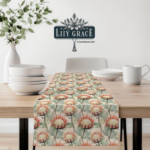 Cotton Table runner - Protea  patterb