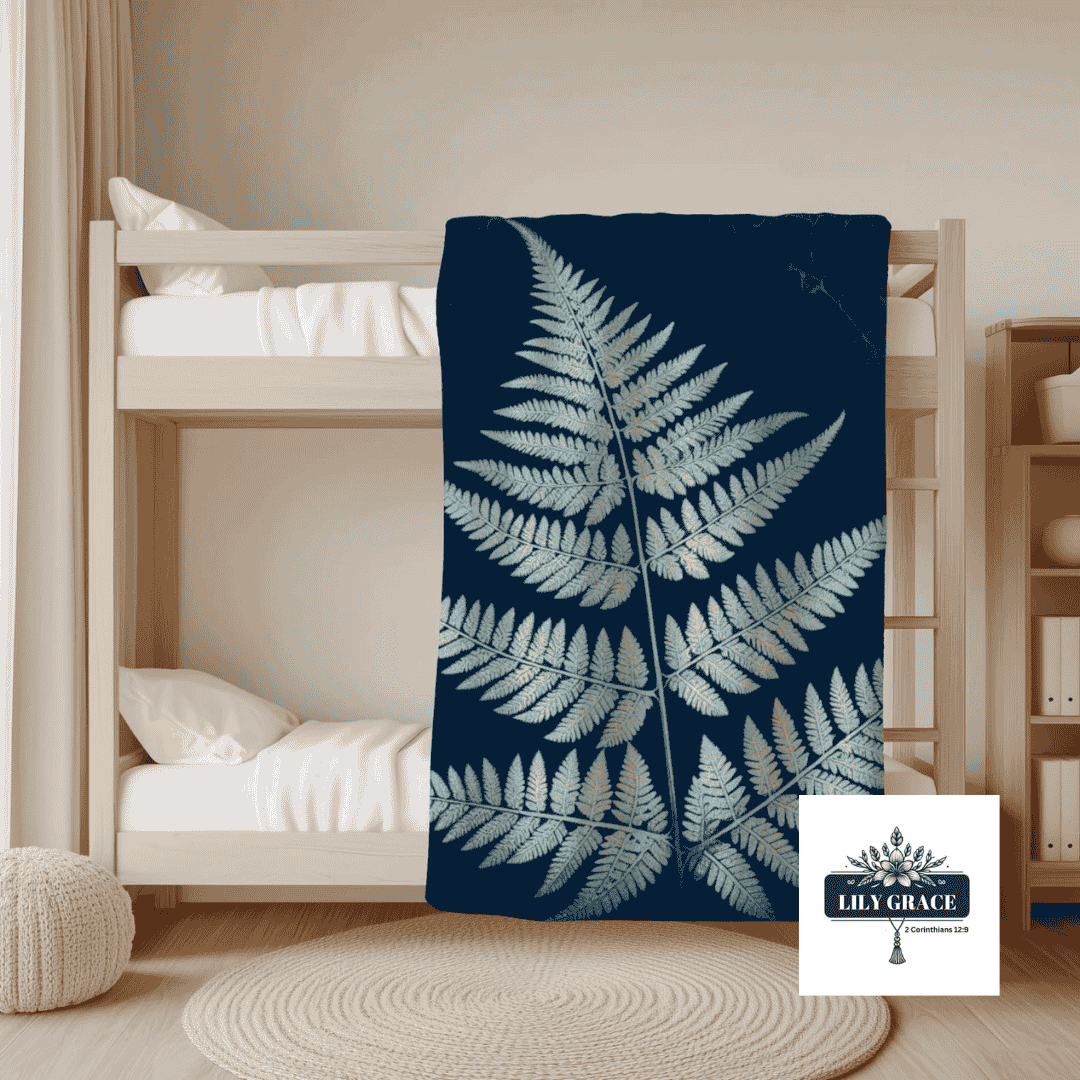 Indigo blue fern blanket from fleece