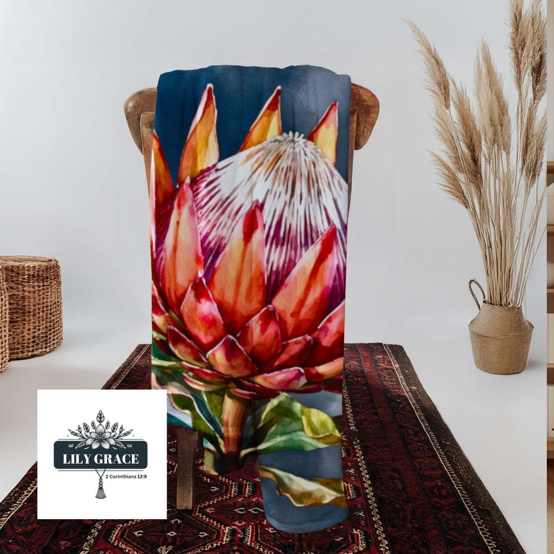 King Protea coral fleece blanket