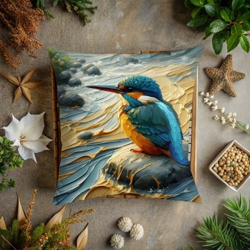 Kingfisher Scatter cushion. African wildlife