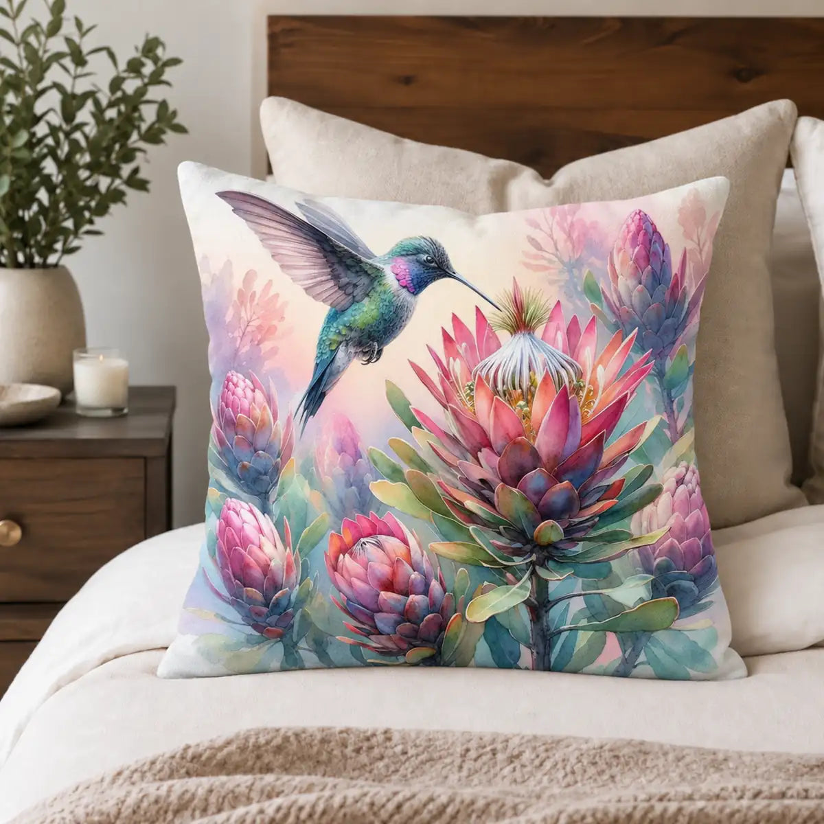 Flying Songbird protea scatter cushion cover