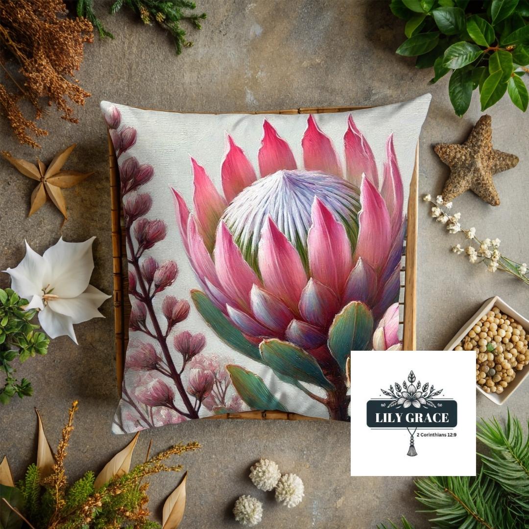 Pink fynbos scatter cushion cover 45 x 45cm