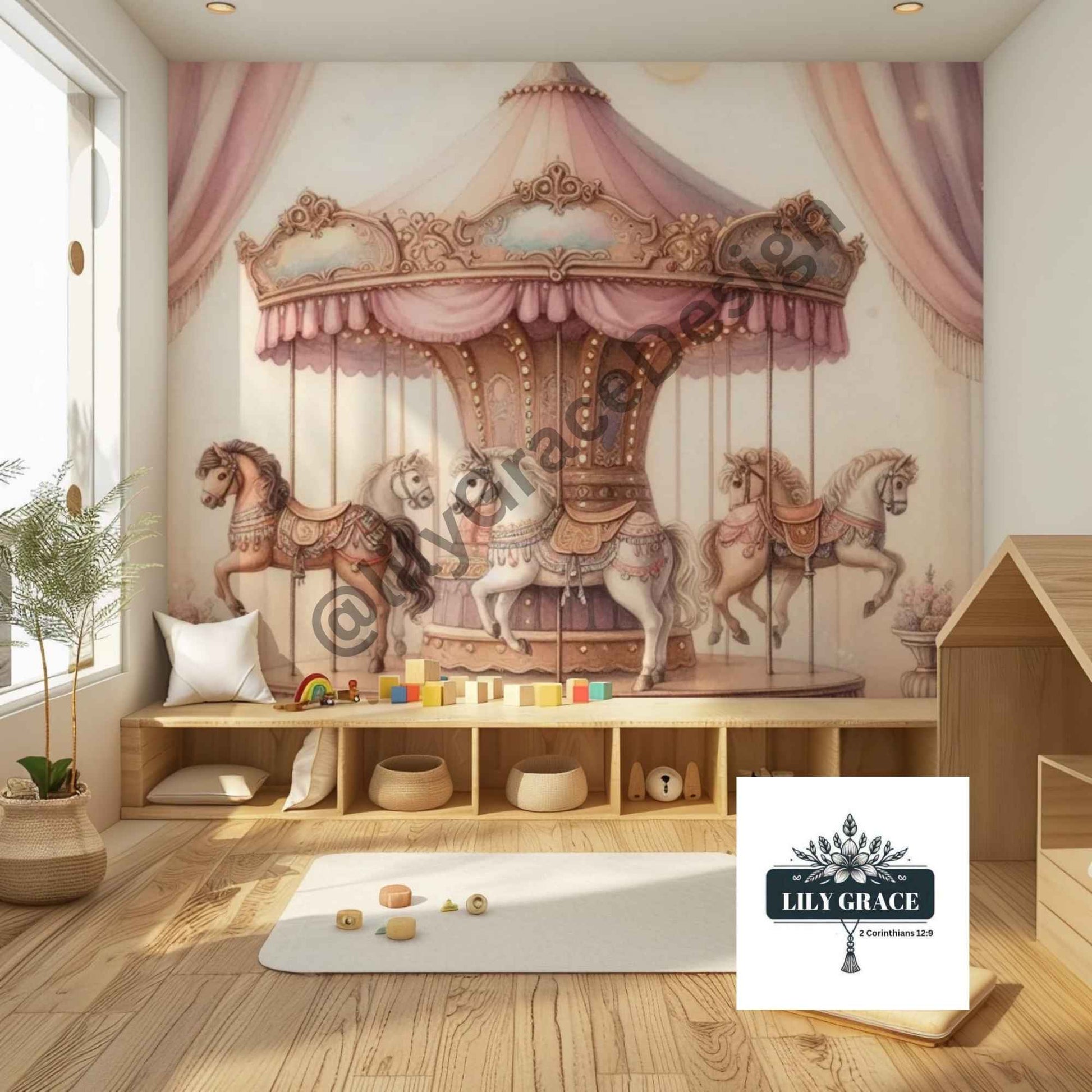 Pink Pony Parade kids bedding