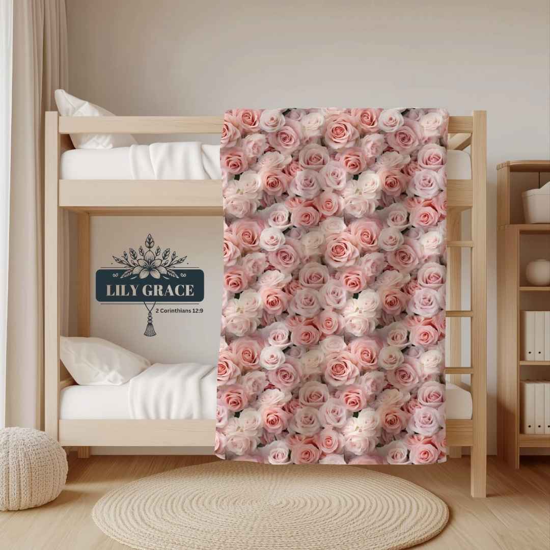Soft pink roses fleece blanket
