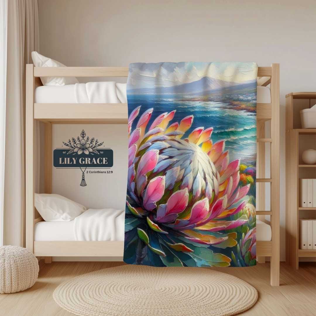 Soft fleece blanket. Protea blanket from South Afrca