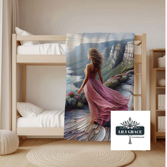 Seascape coral fleece blanket. Pink blanket