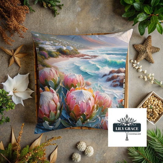 Proteas and waves- Scatter cushion cover cotton