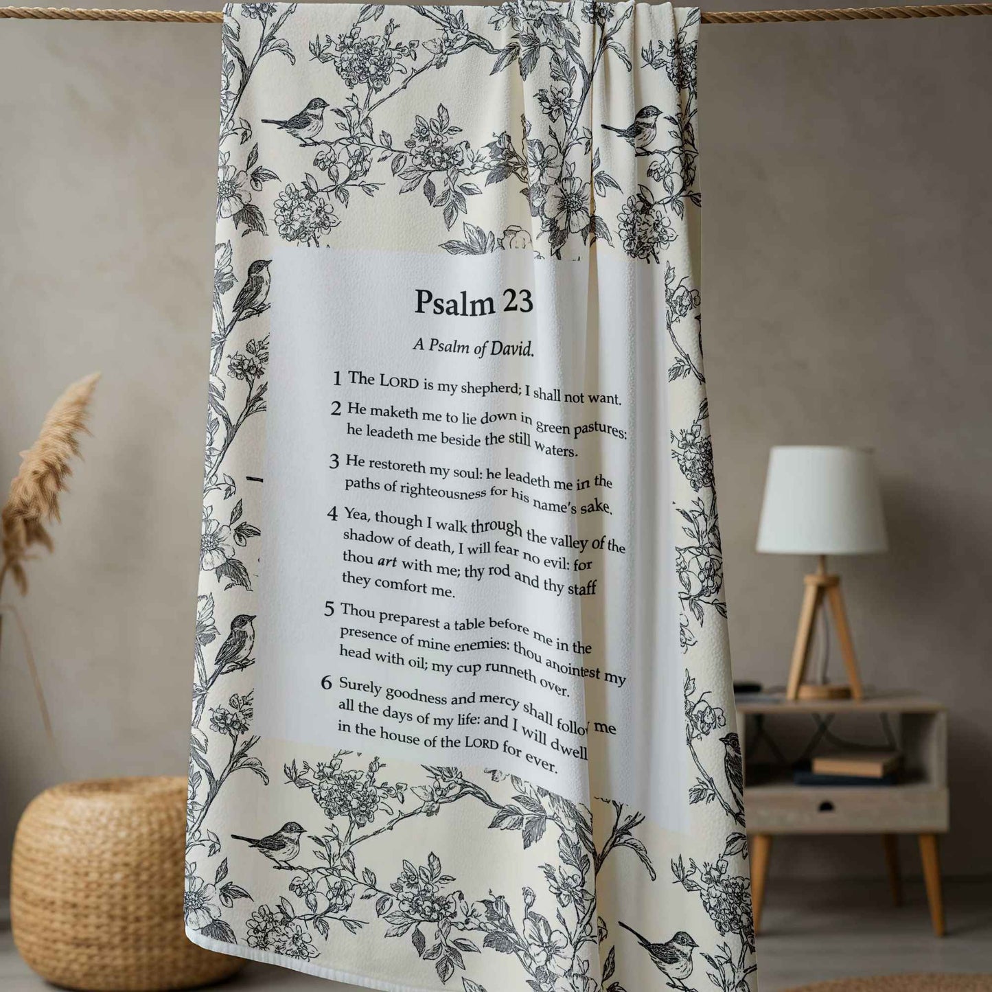 English Psalm 23 Fleece Blanket & Cotton Pillowcase Set
