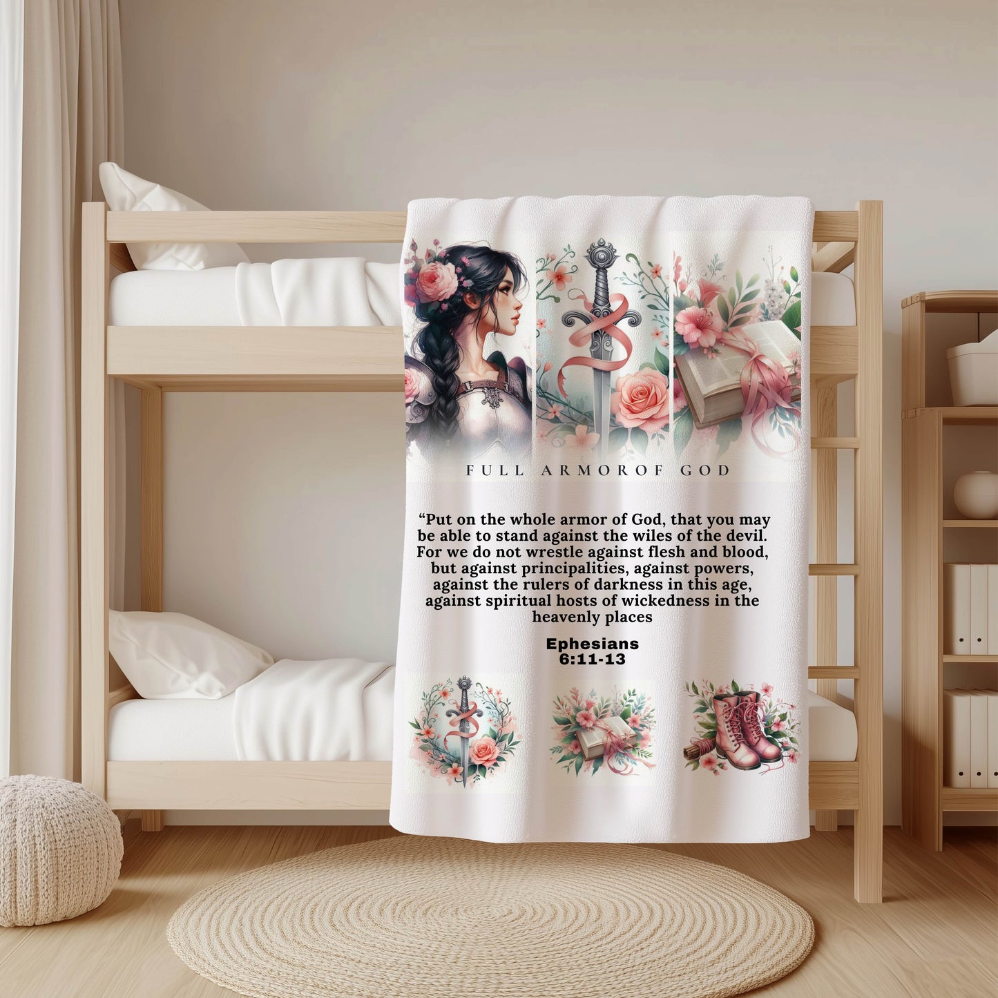 Christian blanket Afrikaans scripture Efesiërs 6 11 fleece throw