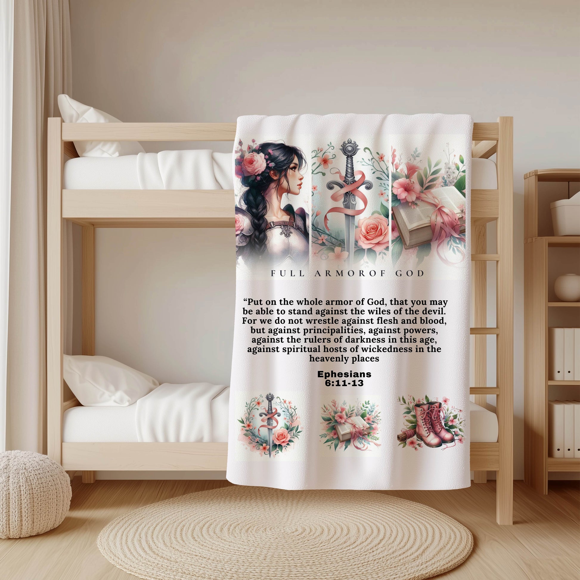 Christian blanket Afrikaans scripture Efesiërs 6 11 fleece throw